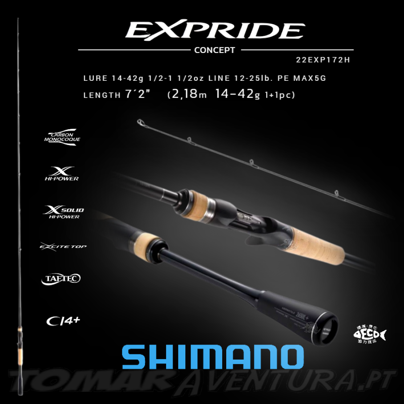 Caña de baitcasting Shimano Expride 172H, 218 cm, 14-42 g (1+1 P)