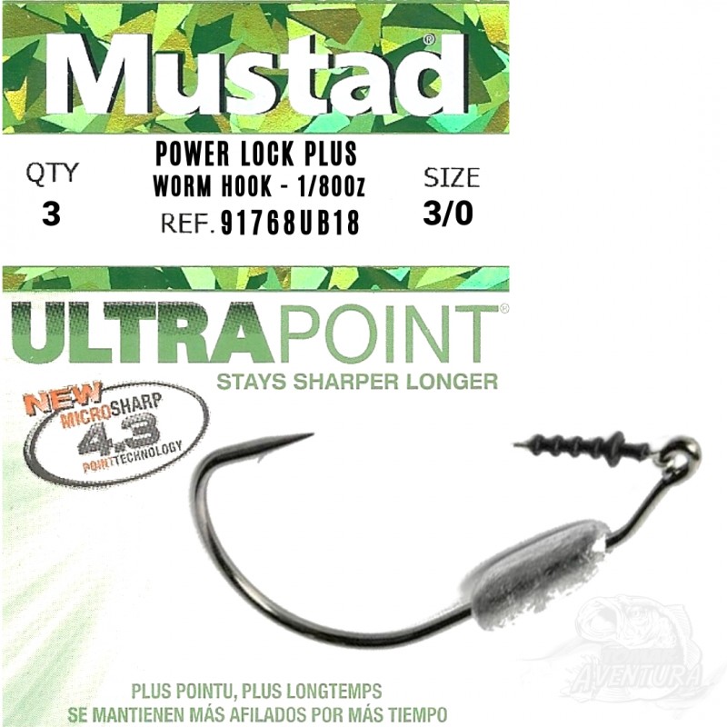 Anzois Mustad Power Lock Plus worm Hook 1/8 Oz