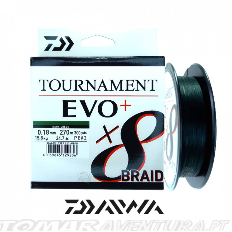 Daiwa Tournament X8 Braid Evo 0.12mm, 8.6kg/18.8lbs, 135m Vert Foncé, Ligne De Pêche Tressée, 12760-012